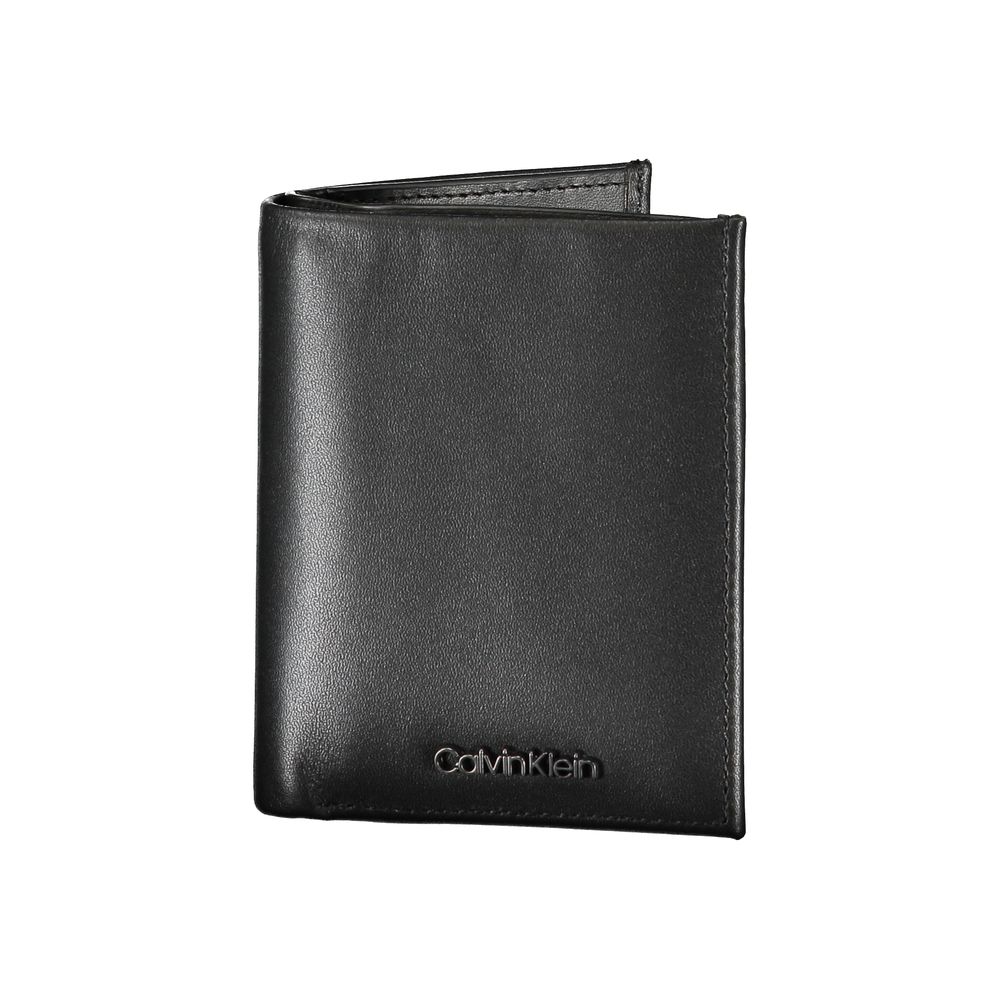 Sleek Black Leather RFID WalletEffortlessly organize your cards and cash with this sleek Calvin Klein wallet, designed for the modern man. Featuring RFID-blocking technology, it offers added security against data theft, while its double card space arrange