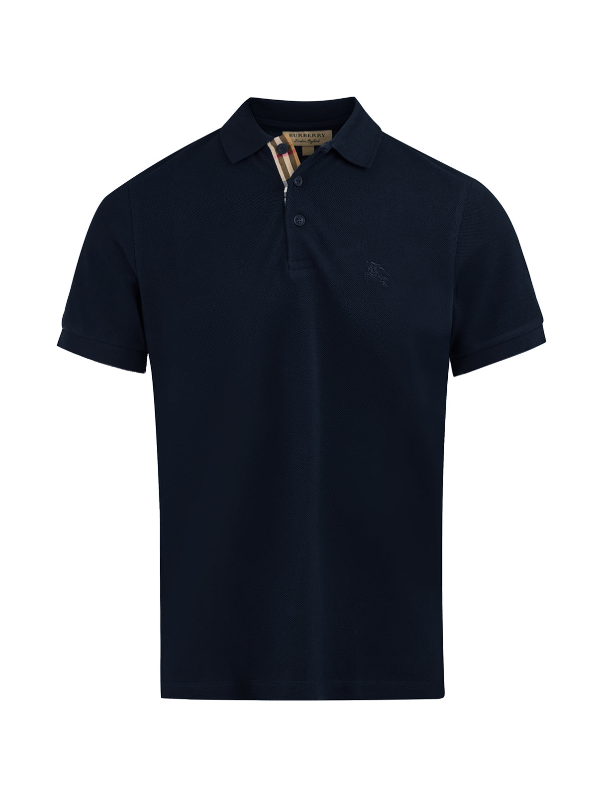 Navy Blue Cotton Collared Polo ShirtBURBERRY Gorgeous brand new, Navy blue Cotton Collared Polo Shirt Art#: 8014004 Model: Short sleeve Polo Shirt Colour: Navy Blue Material: 100% Cotton Fitting: Regular Fit Logo details Made in ThailandNavy Blue Cotton C