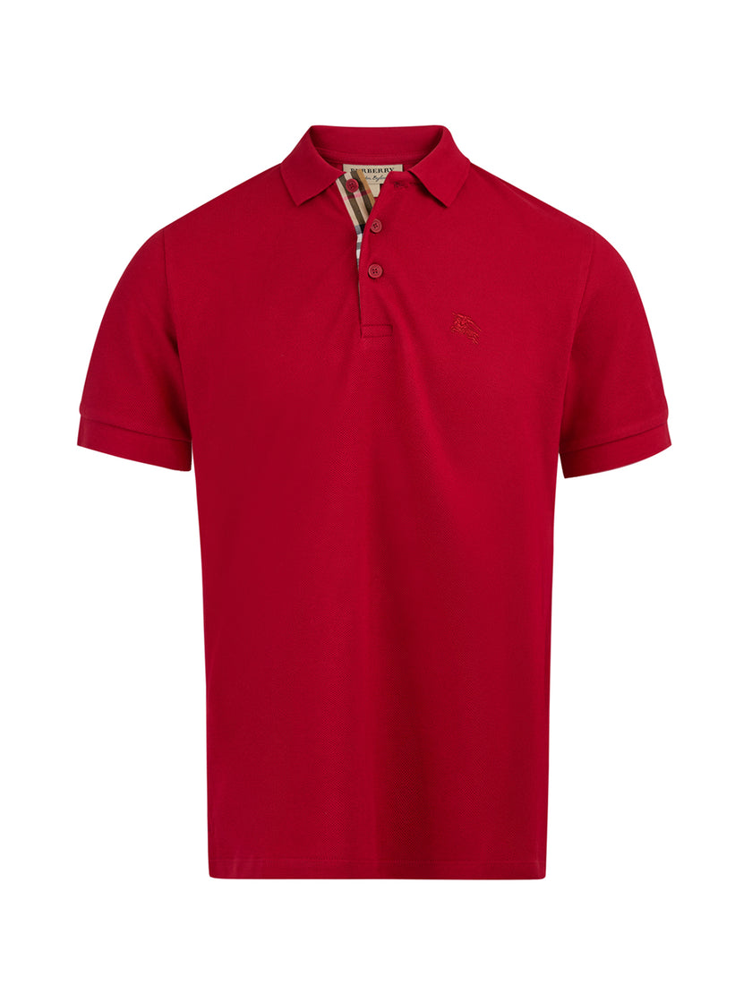 Red Cotton Collared Polo ShirtBURBERRY Gorgeous brand new, Red Cotton Collared Polo Shirt Art#: 8003122 Model: Short sleeve Polo Shirt Colour: Red Material: 100% Cotton Fitting: Regular Fit Logo details Made in ThailandRed Cotton Collared Polo Shirt${tags