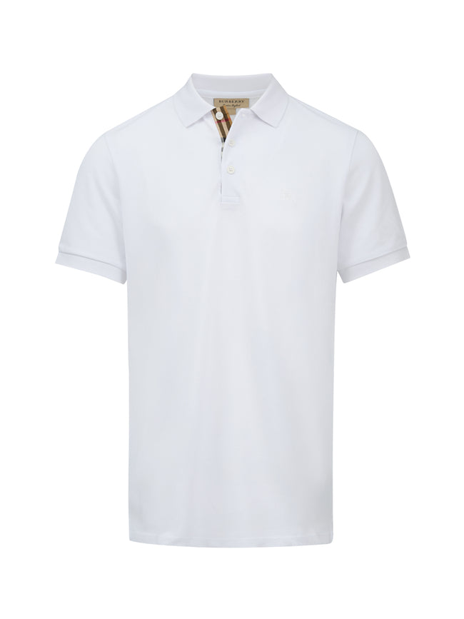 White Cotton Collared Polo ShirtBURBERRY Gorgeous brand new, White Cotton Collared Polo Shirt Art#: 8000919 Model: Short sleeve Polo Shirt Colour: White Material: 100% Cotton Fitting: Regular Fit Logo details Made in ThailandWhite Cotton Collared Polo Shi