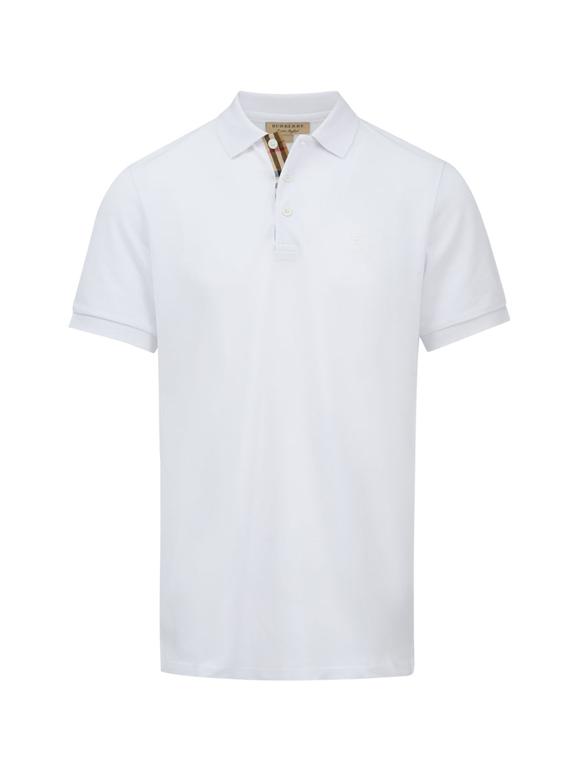 White Cotton Collared Polo ShirtBURBERRY Gorgeous brand new, White Cotton Collared Polo Shirt Art#: 8000919 Model: Short sleeve Polo Shirt Colour: White Material: 100% Cotton Fitting: Regular Fit Logo details Made in ThailandWhite Cotton Collared Polo Shi