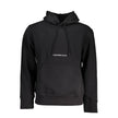 Black Cotton Men SweaterExperience the epitome of effortless style with this Calvin Klein hooded sweatshirt. Designed for the modern trendsetter, it features a luxurious blend of cotton and polyester, ensuring both comfort and durability. The focal point
