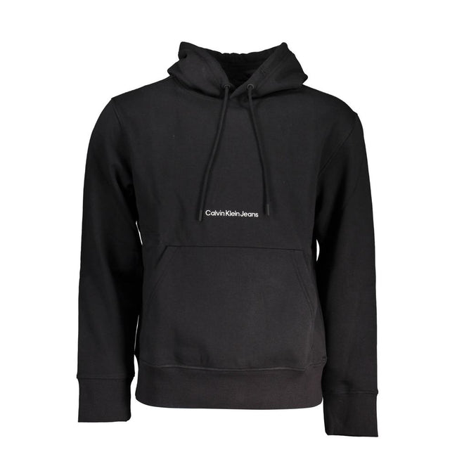 Black Cotton Men SweaterExperience the epitome of effortless style with this Calvin Klein hooded sweatshirt. Designed for the modern trendsetter, it features a luxurious blend of cotton and polyester, ensuring both comfort and durability. The focal point