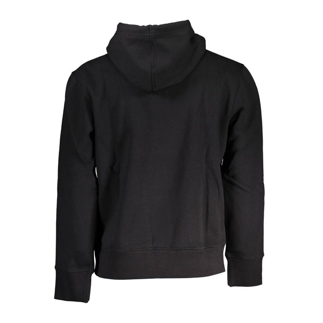 Black Cotton Men SweaterExperience the epitome of effortless style with this Calvin Klein hooded sweatshirt. Designed for the modern trendsetter, it features a luxurious blend of cotton and polyester, ensuring both comfort and durability. The focal point