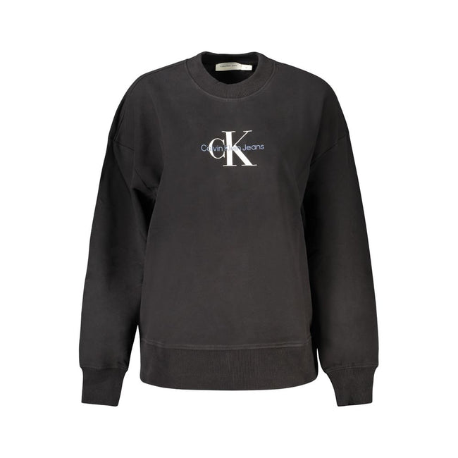Black Cotton Women SweaterElevate your wardrobe with the sleek sophistication of Calvin Klein. Perfect for those who love to merge comfort with a bold fashion statement, this long-sleeve sweatshirt boasts a brushed finish and a prominent CK logo that comm