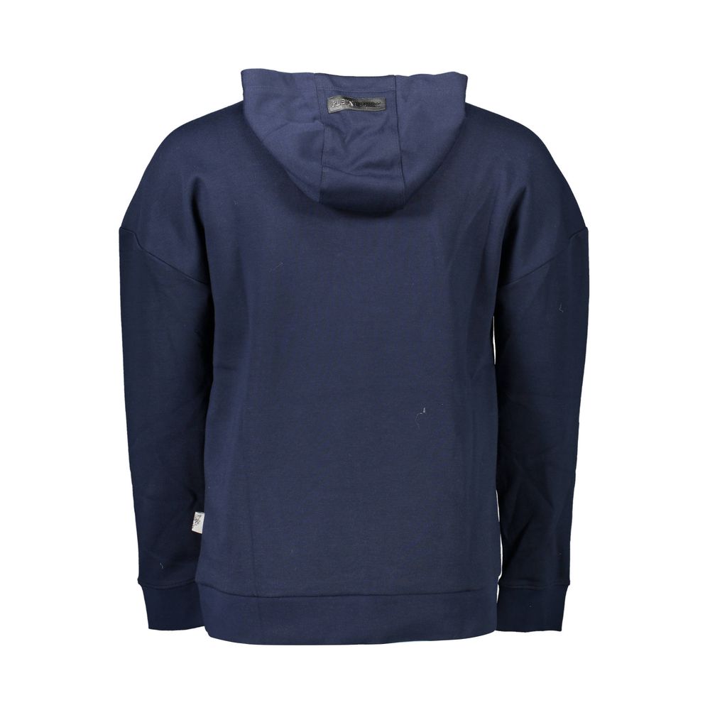 Blue Cotton Blend Men's Hoodie with Logo Detail