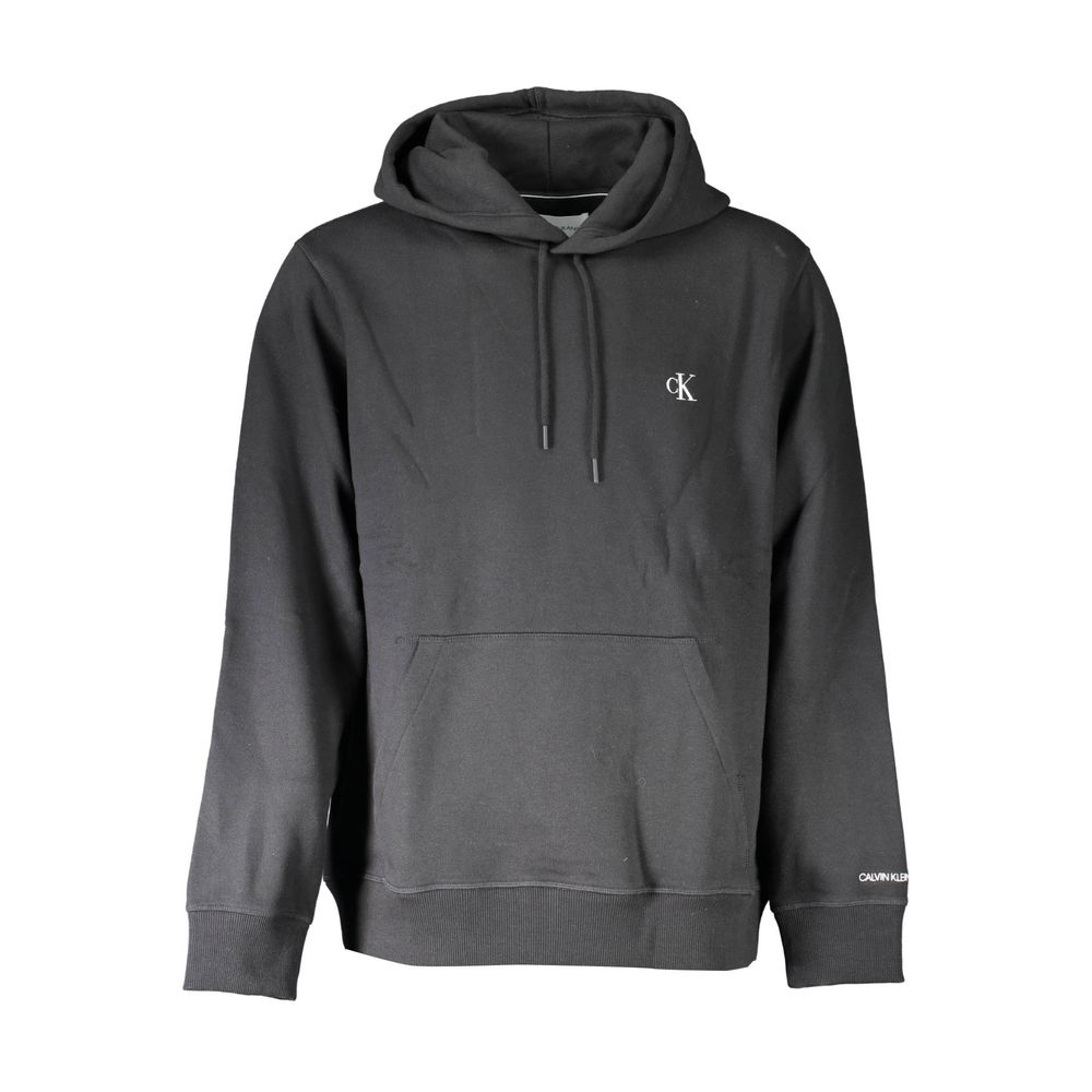 Black Cotton Men SweaterExperience the epitome of urban chic with Calvin Klein’s black hoodie—a symphony of style and comfort. Its sleek long sleeves and cozy hood complement the practical central pocket, while the iconic embroidery logo ensures your look