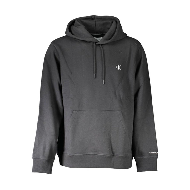 Black Cotton Men SweaterExperience the epitome of urban chic with Calvin Klein’s black hoodie—a symphony of style and comfort. Its sleek long sleeves and cozy hood complement the practical central pocket, while the iconic embroidery logo ensures your look