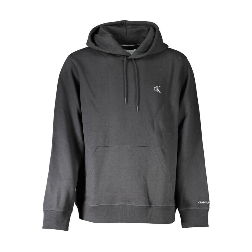 Black Cotton Men SweaterExperience the epitome of urban chic with Calvin Klein’s black hoodie—a symphony of style and comfort. Its sleek long sleeves and cozy hood complement the practical central pocket, while the iconic embroidery logo ensures your look