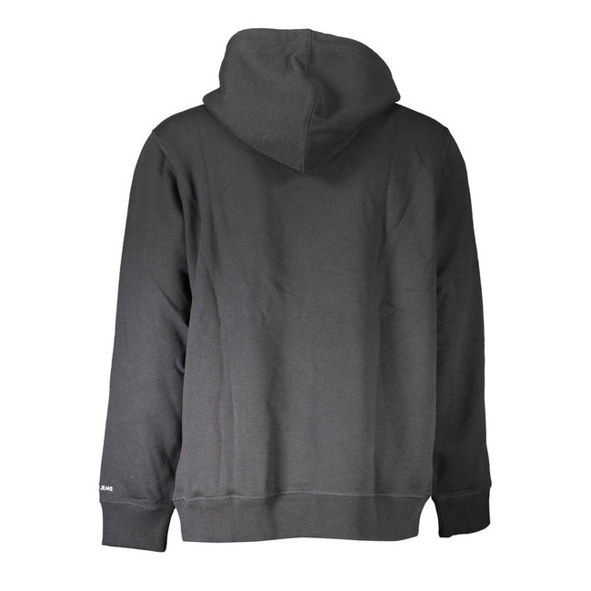 Black Cotton Men SweaterExperience the epitome of urban chic with Calvin Klein’s black hoodie—a symphony of style and comfort. Its sleek long sleeves and cozy hood complement the practical central pocket, while the iconic embroidery logo ensures your look