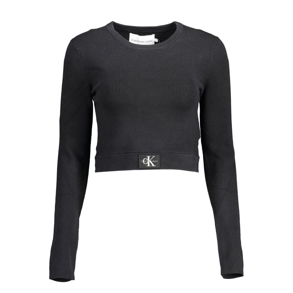 Black Lyocell Women SweaterElevate your wardrobe with the epitome of sleek sophistication: the Calvin Klein long-sleeved shirt. Meticulously crafted with a blend of elastane, lyocell, and polyamide, this piece offers a luxurious feel with just the right a