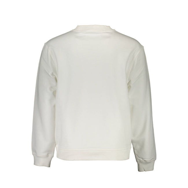 White Cotton Men SweaterElevate your casual wear with this sophisticated and sleek Calvin Klein sweatshirt. Crafted with the finest cotton, this long-sleeved gem features a classic round neck design, finished with a bold print and the iconic Calvin Klein