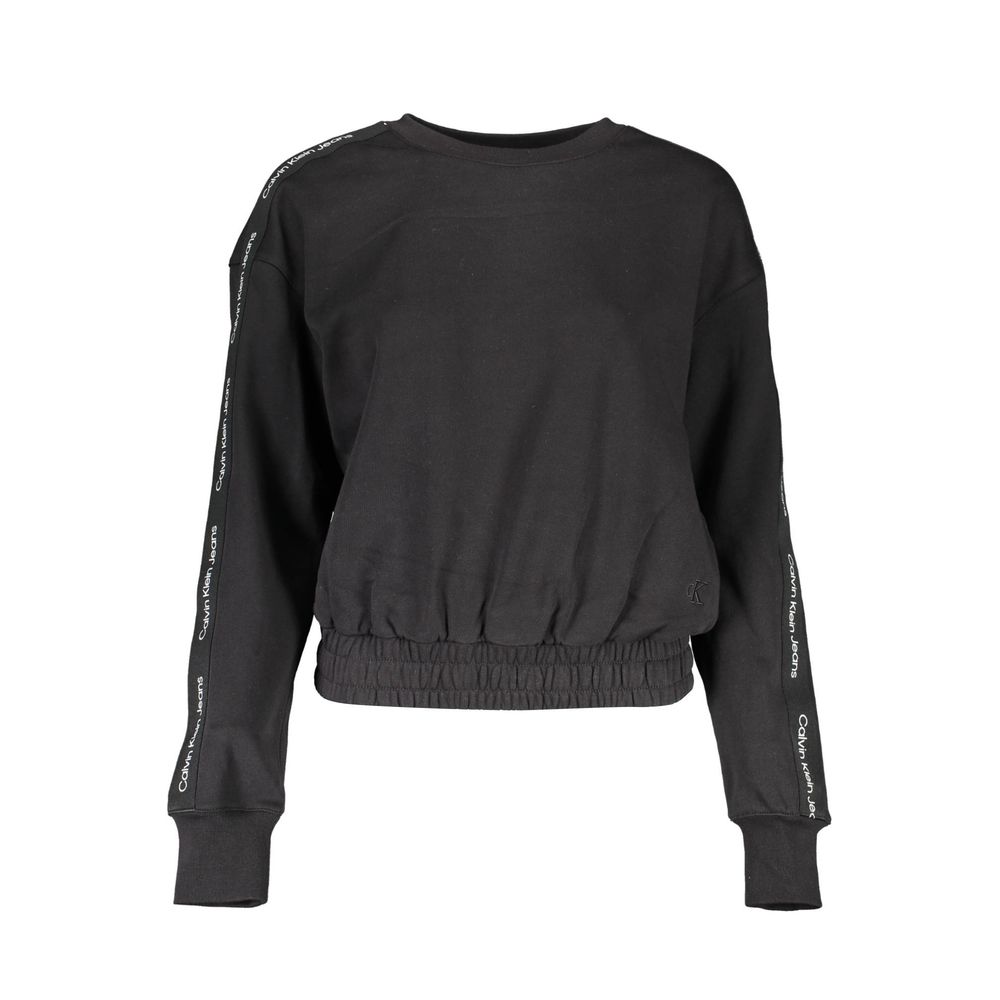 Black Cotton Women SweaterElevate your wardrobe with the Calvin Klein edge! This chic long-sleeved sweatshirt exudes trendsetting style. From the classic round neck to the playful contrasting details and signature Calvin Klein logo embroidery, it’s design