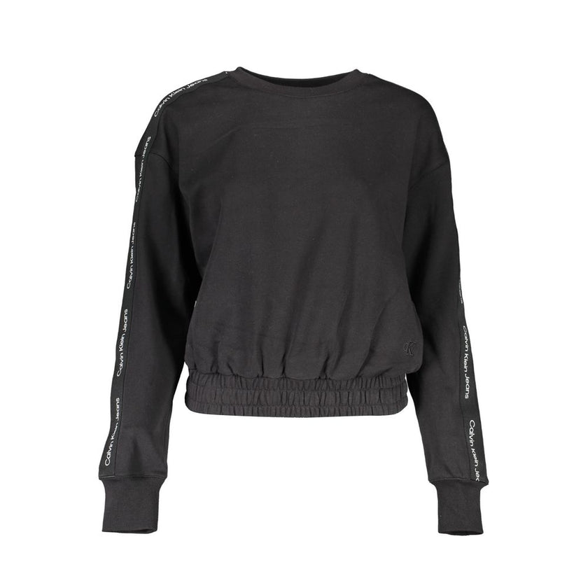 Black Cotton Women SweaterElevate your wardrobe with the Calvin Klein edge! This chic long-sleeved sweatshirt exudes trendsetting style. From the classic round neck to the playful contrasting details and signature Calvin Klein logo embroidery, it’s design