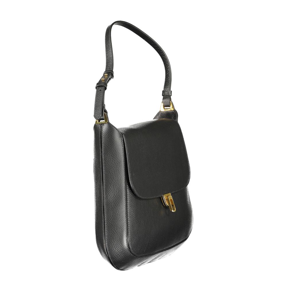 Schwarze Lederhandtasche mit verstellbarem Schulterriemen