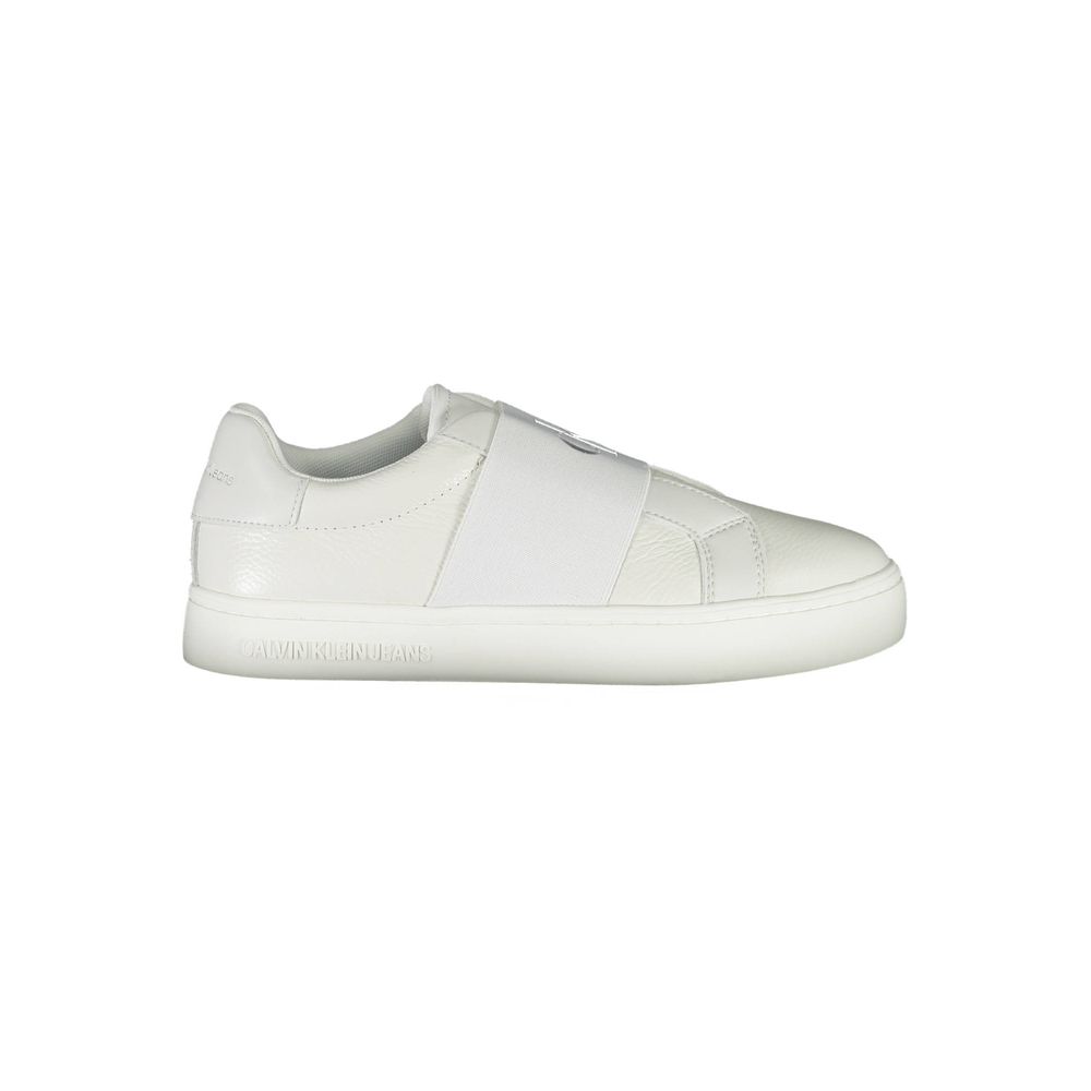 White Leather Women SneakerStep out in style and make a statement with these Calvin Klein sneakers. Merging fashion-forward design with ultimate comfort, these sneakers feature a bold elastic band detailing that boasts the Calvin Klein logo for a touch of