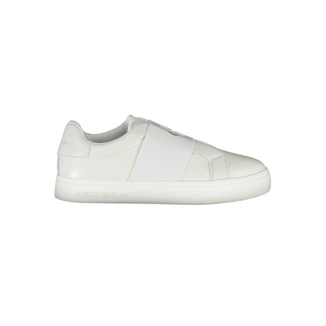 White Leather Women SneakerStep out in style and make a statement with these Calvin Klein sneakers. Merging fashion-forward design with ultimate comfort, these sneakers feature a bold elastic band detailing that boasts the Calvin Klein logo for a touch of