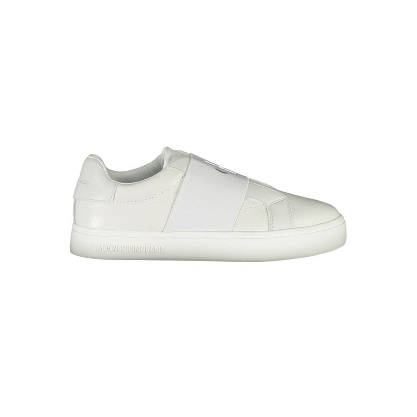 White Leather Women SneakerStep out in style and make a statement with these Calvin Klein sneakers. Merging fashion-forward design with ultimate comfort, these sneakers feature a bold elastic band detailing that boasts the Calvin Klein logo for a touch of