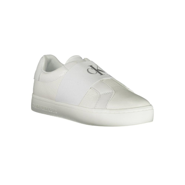 White Leather Women SneakerStep out in style and make a statement with these Calvin Klein sneakers. Merging fashion-forward design with ultimate comfort, these sneakers feature a bold elastic band detailing that boasts the Calvin Klein logo for a touch of