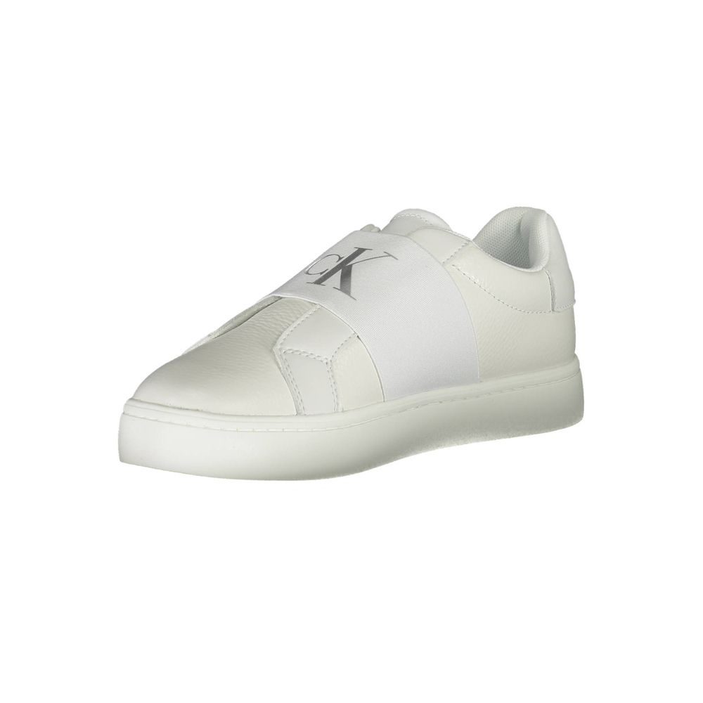 White Leather Women SneakerStep out in style and make a statement with these Calvin Klein sneakers. Merging fashion-forward design with ultimate comfort, these sneakers feature a bold elastic band detailing that boasts the Calvin Klein logo for a touch of