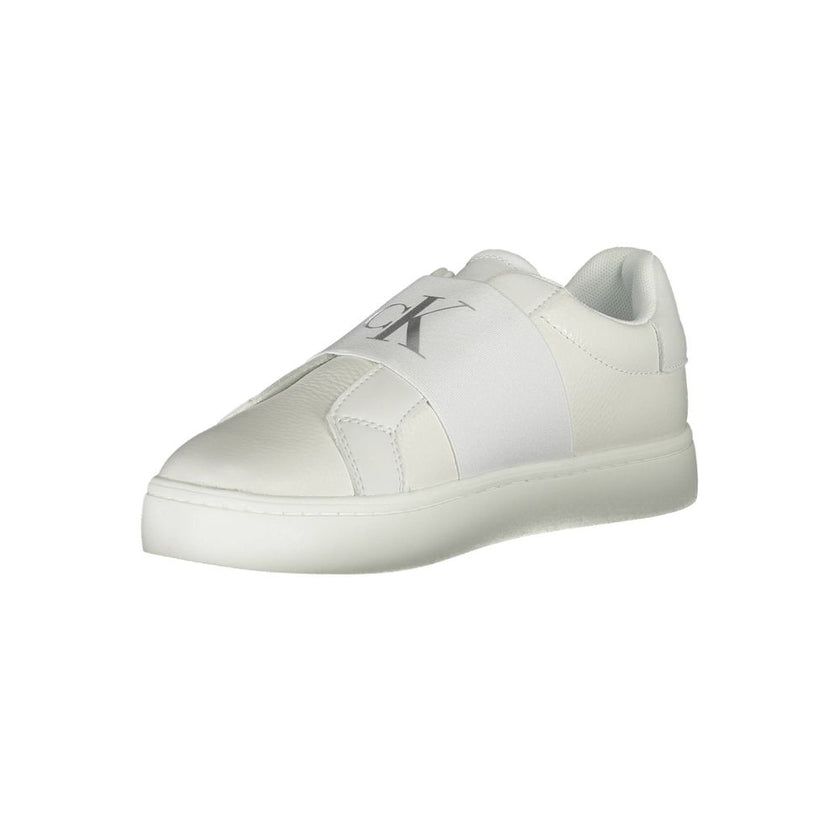 White Leather Women SneakerStep out in style and make a statement with these Calvin Klein sneakers. Merging fashion-forward design with ultimate comfort, these sneakers feature a bold elastic band detailing that boasts the Calvin Klein logo for a touch of