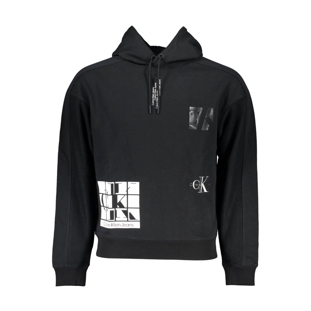 Black Cotton Men SweaterElevate your wardrobe with the sleek sophistication of a Calvin Klein masterpiece. This black hoodie exudes an air of effortless style, featuring a bold print and striking, contrasting details that catch the eye. Emblazoned with th