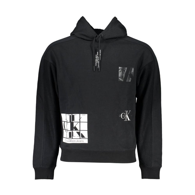 Black Cotton Men SweaterElevate your wardrobe with the sleek sophistication of a Calvin Klein masterpiece. This black hoodie exudes an air of effortless style, featuring a bold print and striking, contrasting details that catch the eye. Emblazoned with th