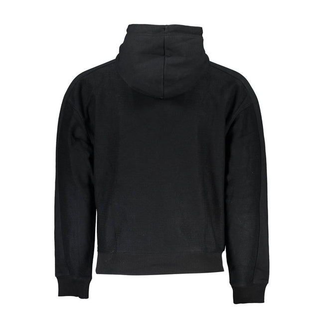 Black Cotton Men SweaterElevate your wardrobe with the sleek sophistication of a Calvin Klein masterpiece. This black hoodie exudes an air of effortless style, featuring a bold print and striking, contrasting details that catch the eye. Emblazoned with th