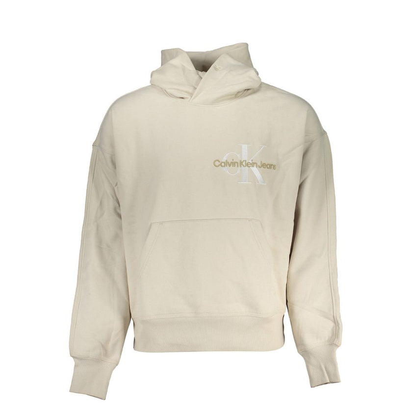 Beige Cotton Men SweaterUnleash the essence of impeccable style with the Calvin Klein long-sleeved sweatshirt! Fashioned for the modern trendsetter, this hooded marvel boasts Calvin Klein’s iconic embroidery and logo, making a statement of sophistication