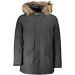 Gray Cotton Men's JacketExperience the perfect blend of form and function with this Woolrich long-sleeved parka. A true symphony of style and utility, this gray parka boasts a cozy hood with removable fur, tailored to shield you from the elements without
