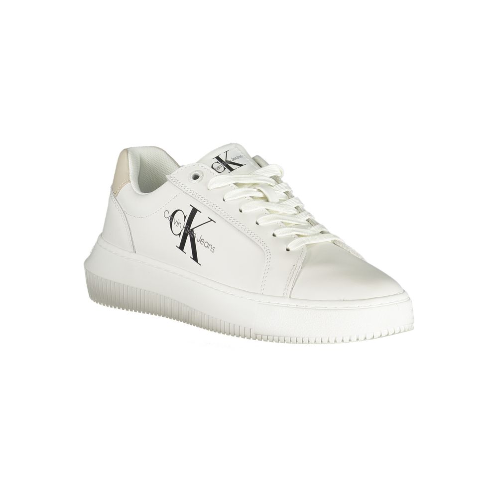 Chic White Lace-Up Sneakers with Contrast DetailsStep into sustainable style with these chic lace-up sneakers, featuring eye-catching contrast details and iconic branding. Crafted with a blend of materials that includes 50% recycled polyester, these sneak