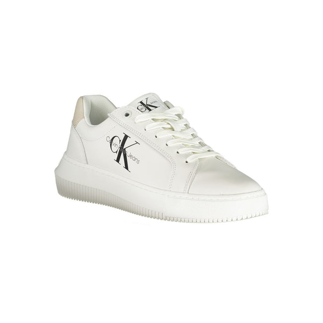 Chic White Lace-Up Sneakers with Contrast DetailsStep into sustainable style with these chic lace-up sneakers, featuring eye-catching contrast details and iconic branding. Crafted with a blend of materials that includes 50% recycled polyester, these sneak