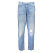 Blue Cotton Women JeansDiscover the quintessence of vintage flair with Calvin Klein’s iconic MOM Jeans. Tailored for the trendsetters, these jeans feature a classic five-pocket design blended with a washed and worn effect that exudes an effortlessly chic
