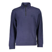 Blue Cotton Men Sweater with Half Zip ClosureElevate your wardrobe with the sleek sophistication of Hugo Boss’s latest creation. This long sleeve sweatshirt seamlessly blends comfort with contemporary style. Featuring a brushed finish and a smart half-zip