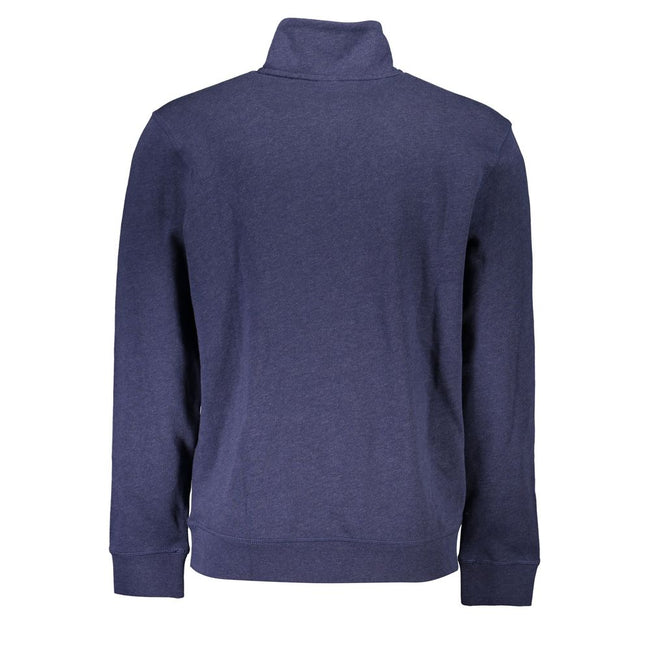 Blue Cotton Men Sweater with Half Zip ClosureElevate your wardrobe with the sleek sophistication of Hugo Boss’s latest creation. This long sleeve sweatshirt seamlessly blends comfort with contemporary style. Featuring a brushed finish and a smart half-zip