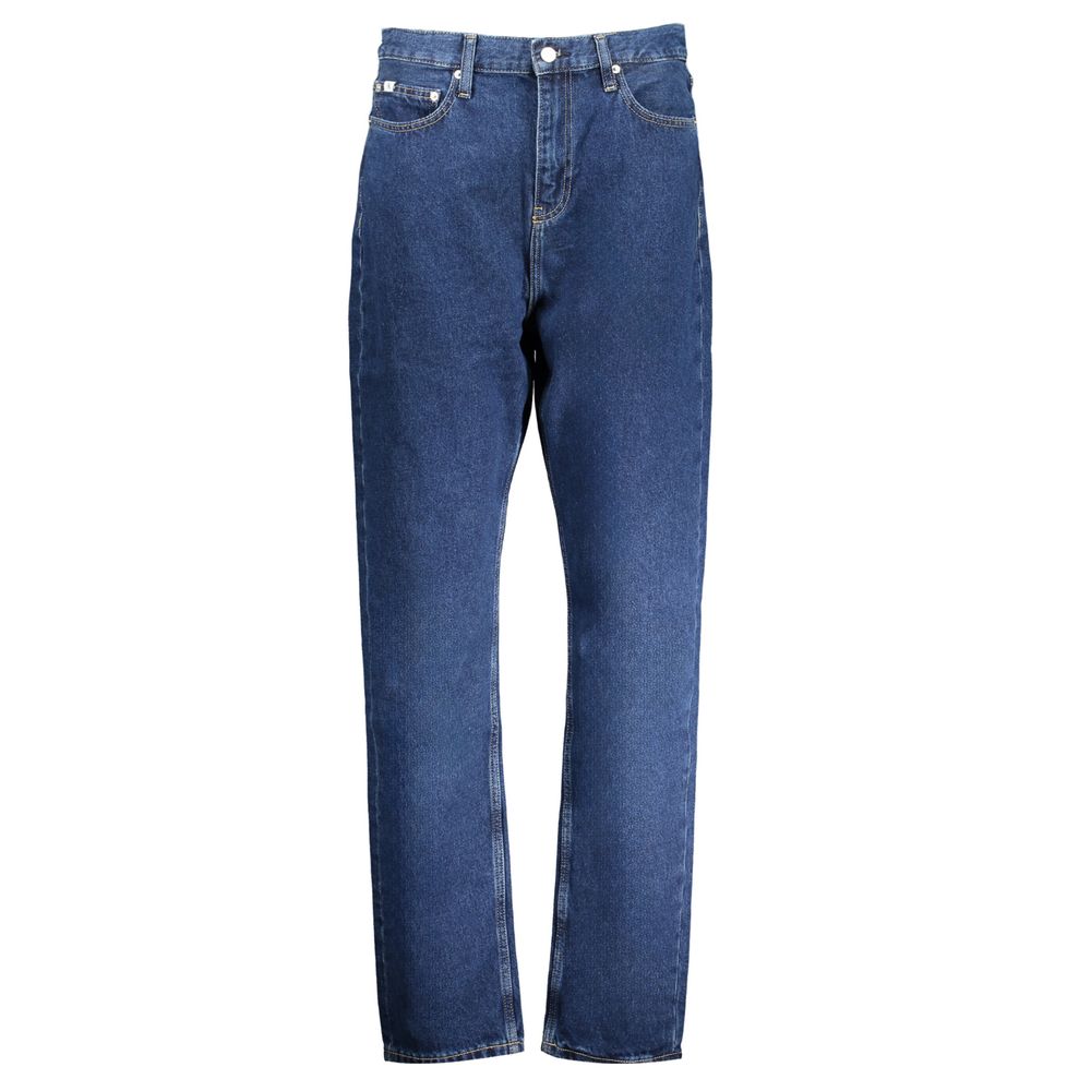 Blue Cotton Women JeansElevate your denim game with the timeless sophistication of Calvin Klein’s authentic slim straight jeans. Designed for the modern trendsetter, these jeans boast a sleek blue hue that exudes effortless style. With a flattering slim f