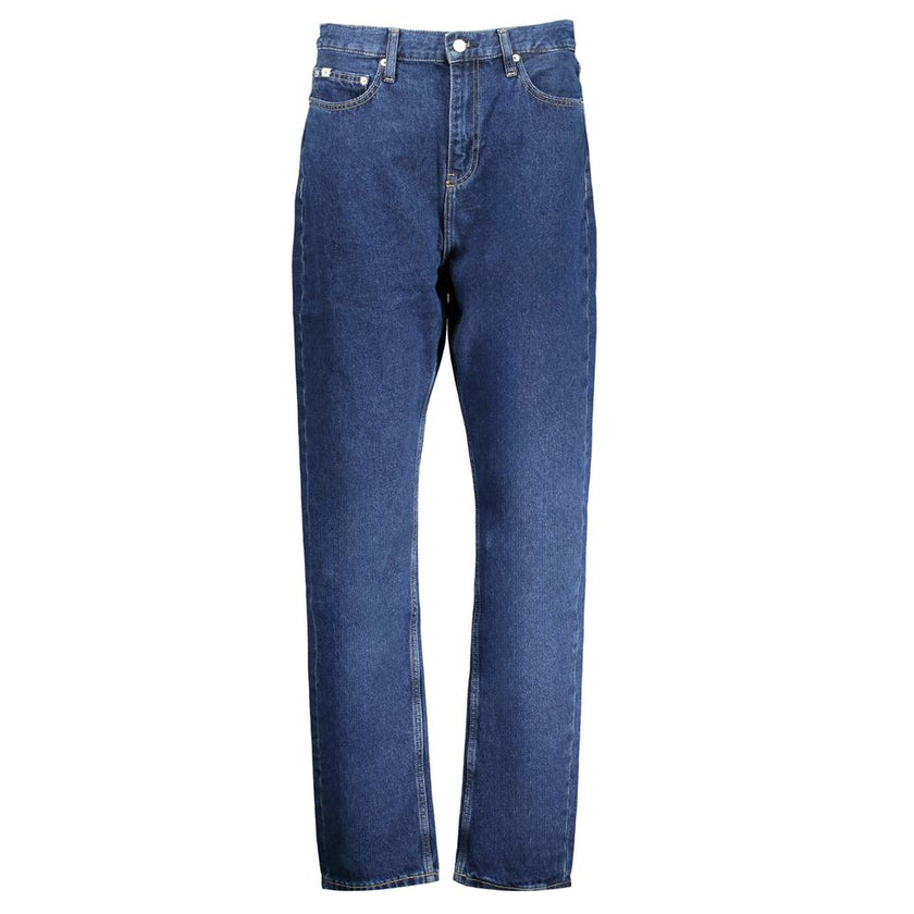 Blue Cotton Women JeansElevate your denim game with the timeless sophistication of Calvin Klein’s authentic slim straight jeans. Designed for the modern trendsetter, these jeans boast a sleek blue hue that exudes effortless style. With a flattering slim f