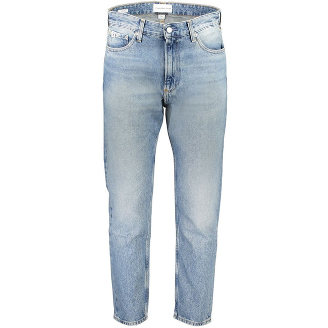 Blue Cotton Men JeansStep into the epitome of cool confidence with these authentic Calvin Klein Dad Jeans, designed for the daring and stylish. Meticulously crafted with 20% recycled cotton, they boast a washed effect for that perfect lived-in look. Top-n
