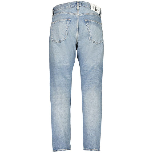 Blue Cotton Men JeansStep into the epitome of cool confidence with these authentic Calvin Klein Dad Jeans, designed for the daring and stylish. Meticulously crafted with 20% recycled cotton, they boast a washed effect for that perfect lived-in look. Top-n
