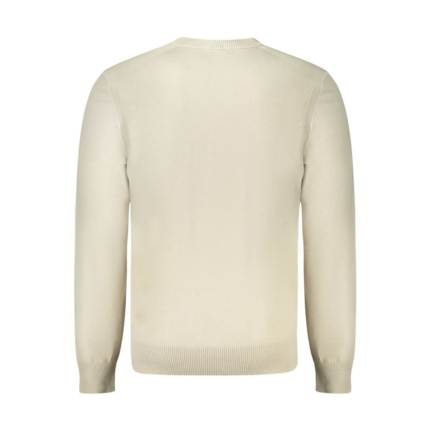 Beige Cotton Men SweaterElevate your wardrobe with the impeccable sophistication of Hugo Boss. This long-sleeved V-neck T-shirt is a testament to understated luxury. Crafted from a sumptuous blend of 85% cotton and kapok, it offers unparalleled comfort wi