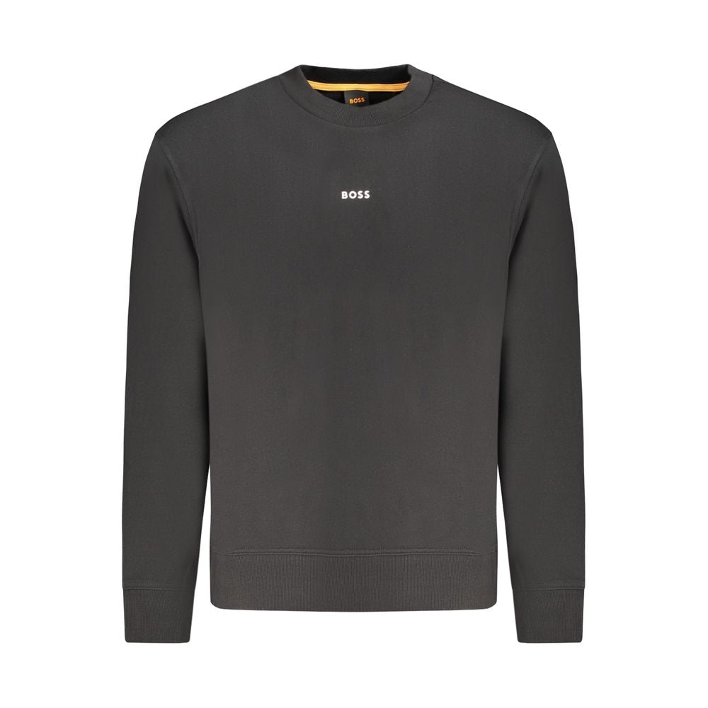 Black Cotton Men SweaterIndulge in the epitome of sleek sophistication with this Hugo Boss long sleeve sweatshirt. Crafted for the modern man, it boasts a brushed texture for ultimate comfort, a timeless crew neck, and a striking print that commands atten