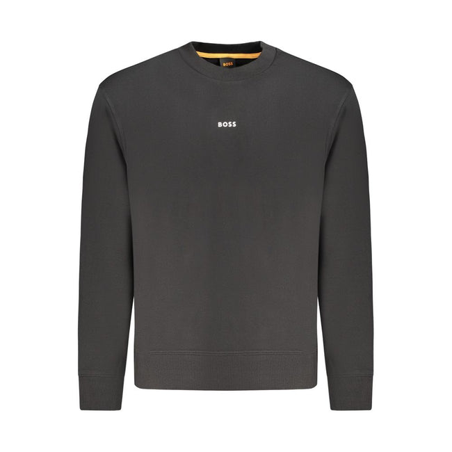 Black Cotton Men SweaterIndulge in the epitome of sleek sophistication with this Hugo Boss long sleeve sweatshirt. Crafted for the modern man, it boasts a brushed texture for ultimate comfort, a timeless crew neck, and a striking print that commands atten