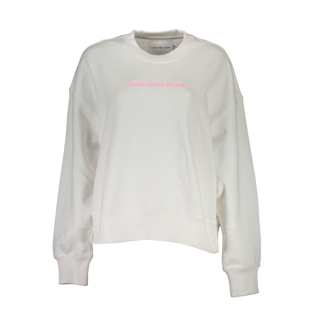 White Cotton Women SweaterDare to stand out in this effortlessly stylish Calvin Klein sweatshirt! Exuding casual sophistication, this long-sleeve, crew neck top boasts an iconic Calvin Klein logo, making it the centerpiece of any trend-forward wardrobe. D