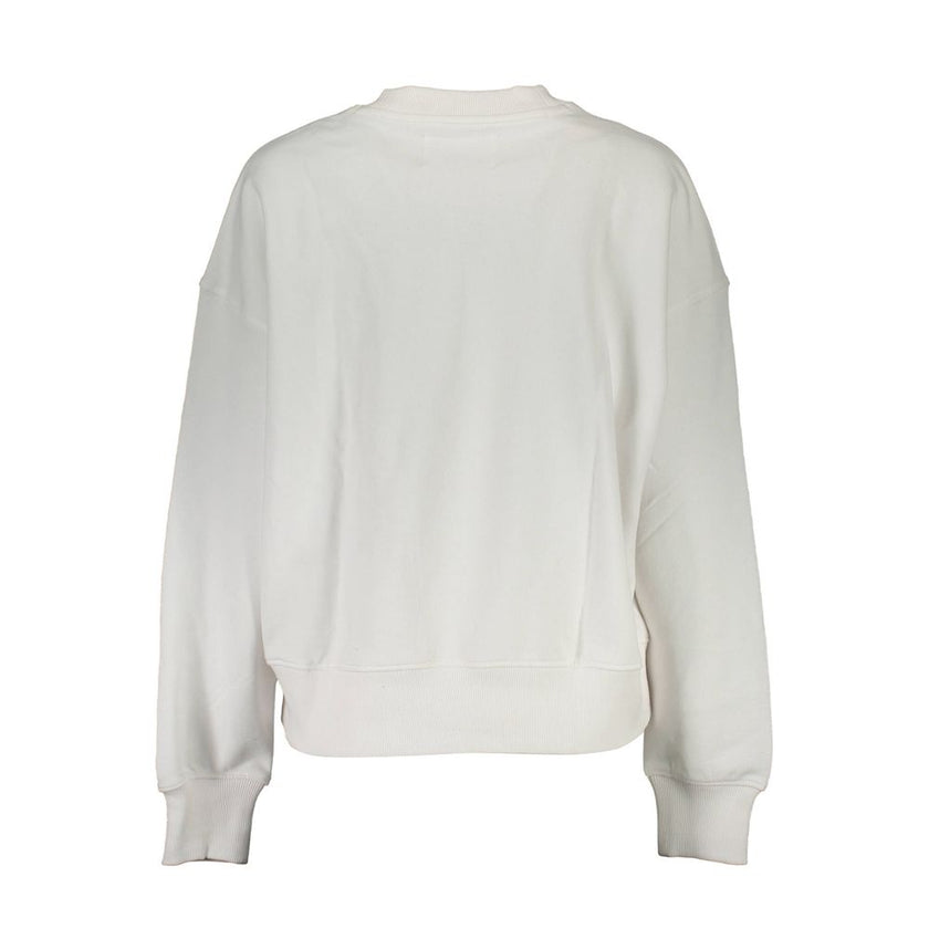 White Cotton Women SweaterDare to stand out in this effortlessly stylish Calvin Klein sweatshirt! Exuding casual sophistication, this long-sleeve, crew neck top boasts an iconic Calvin Klein logo, making it the centerpiece of any trend-forward wardrobe. D