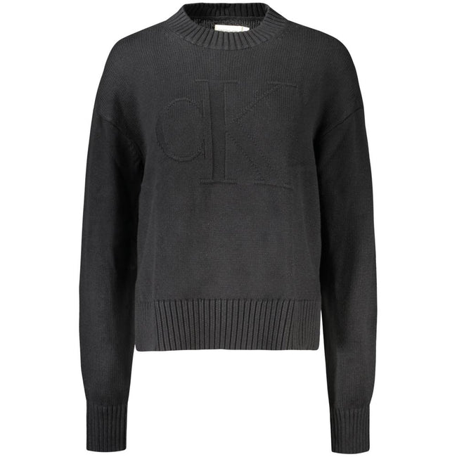 Black Cotton Women SweaterElevate your wardrobe with the quintessence of sophistication – the Calvin Klein Long-Sleeved Sweater. Crafted from a premium blend of cotton and wool, this high neck gem offers comfort with a dash of luxury. Featuring an elegant