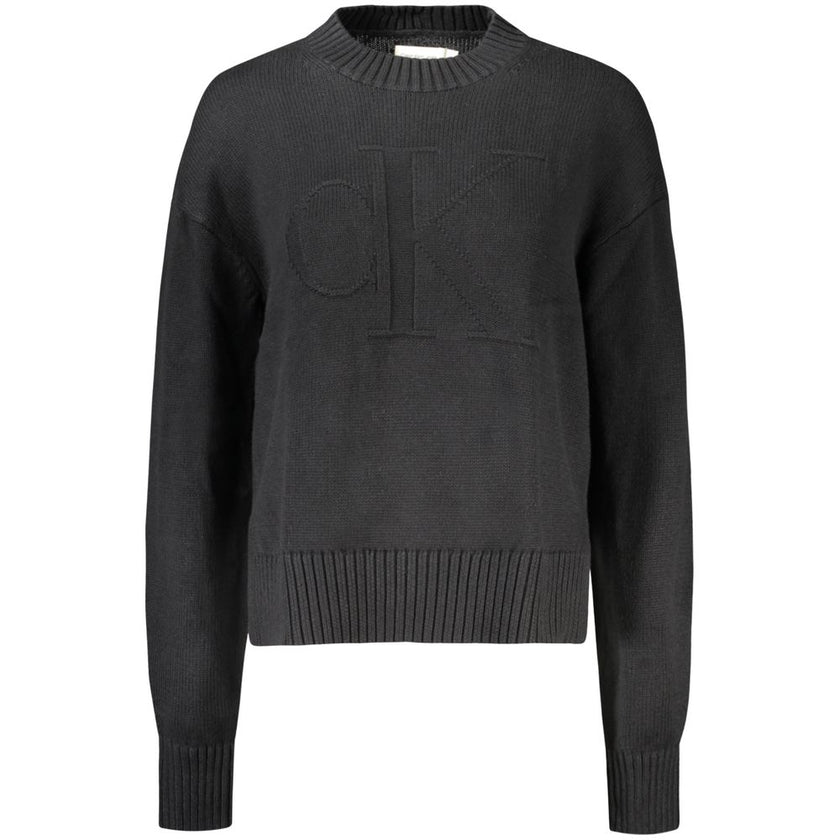 Black Cotton Women SweaterElevate your wardrobe with the quintessence of sophistication – the Calvin Klein Long-Sleeved Sweater. Crafted from a premium blend of cotton and wool, this high neck gem offers comfort with a dash of luxury. Featuring an elegant