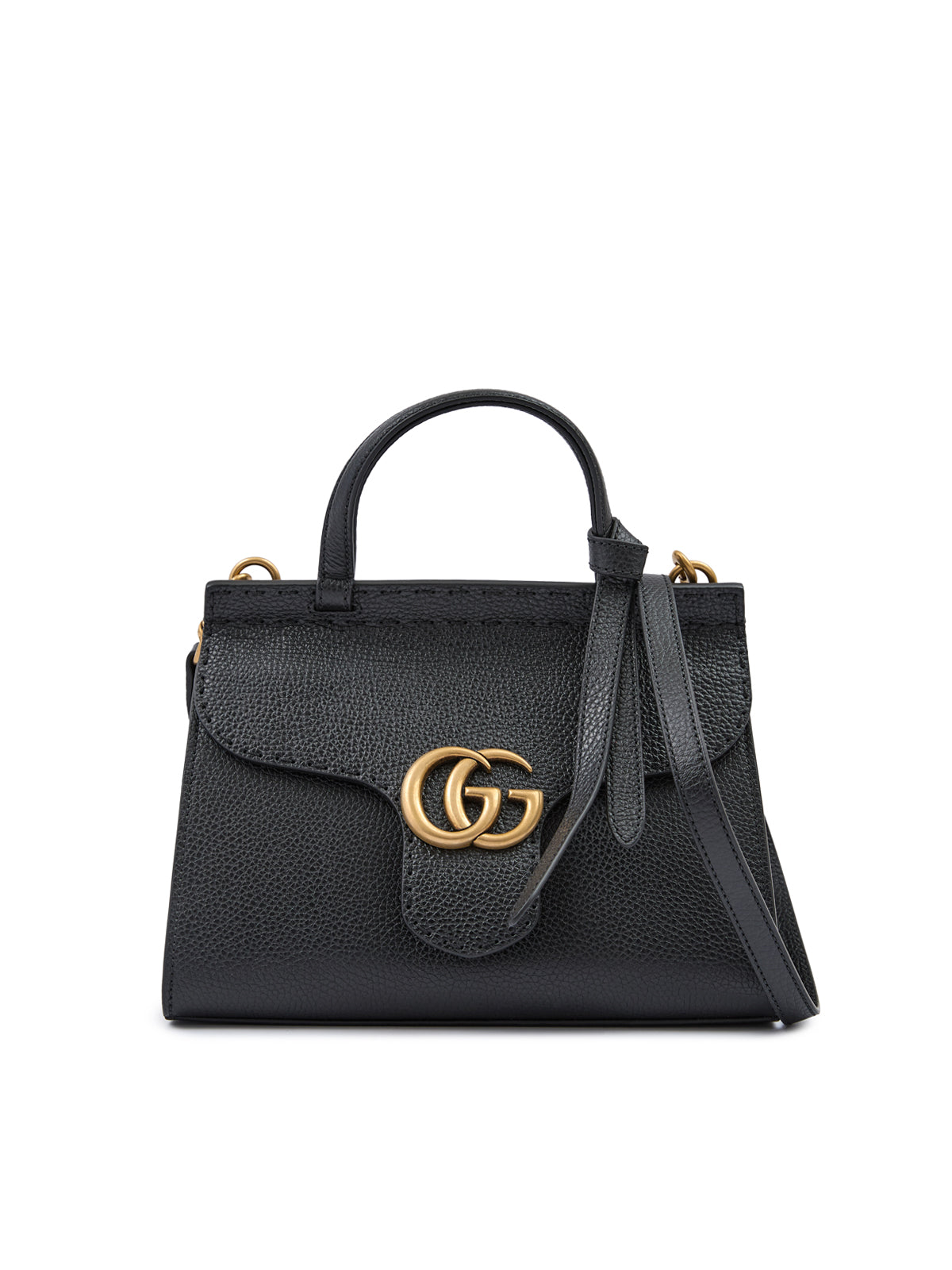 Black Leather GG Marmont HandbagGUCCI Gorgeous brand new, 100% Authentic Gucci women’s Black Leather GG Marmont Handbag. Model: GG Marmont Cellarius Color: Black/ Gold Hardware Material: 100% Leather 110cm removable and adjustable shoulder strap shoulder