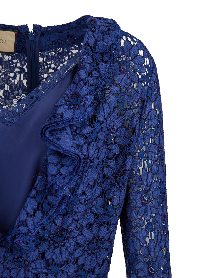 Blu Viscose and Cotton Mid Long DressGUCCI Gorgeous brand new, 100% Authentic Gucci Blu Viscose and Cotton Mid Long Dress Model: 685923ZJT764912 Material: Viscosa and Cotton Color: Blue Allover Embroidery Made in Italy Very exclusive and high craftsmanshi