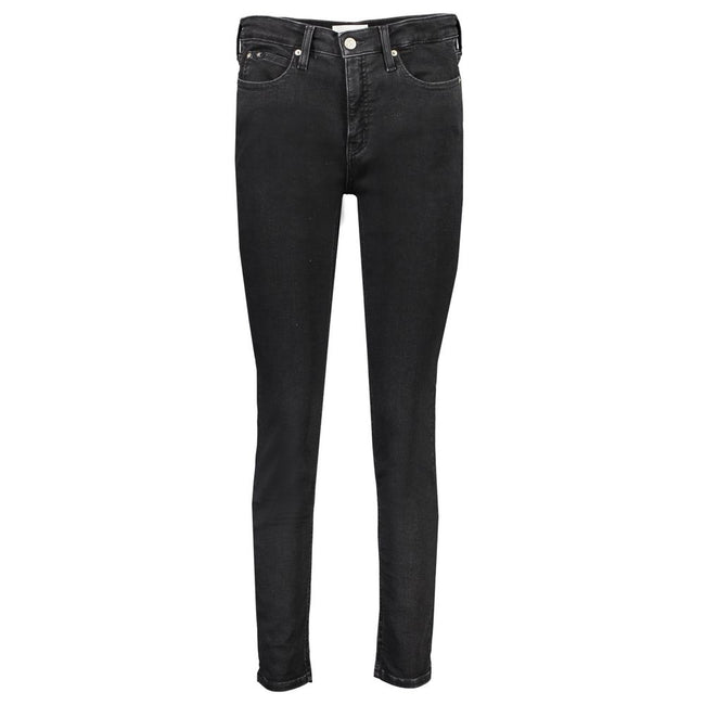 Black Cotton Women's Skinny JeanElevate your wardrobe with a sleek touch from Calvin Klein’s Mid Rise Skinny Jeans. Crafted with precision, these jeans merge classic 5-pocket design and modern sustainability using 20% recycled cotton. Tailored to accentua