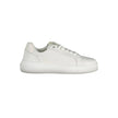 White Leather Women SneakerStep out in sleek, sporty style with these Calvin Klein sneakers. Featuring a crisp white hue accented with eye-catching contrasting details, these shoes are a must-have for fashion-forward enthusiasts. Lace them up to experienc